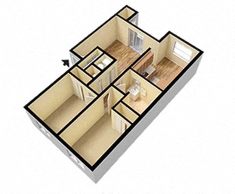 Floor plan for 2 beds, 1 bath, 808 sqft